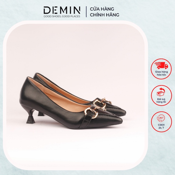 Giày cao gót DEMIN giày cao gót mũi nhọn gắn họa tiết đế 3cm - KCG051