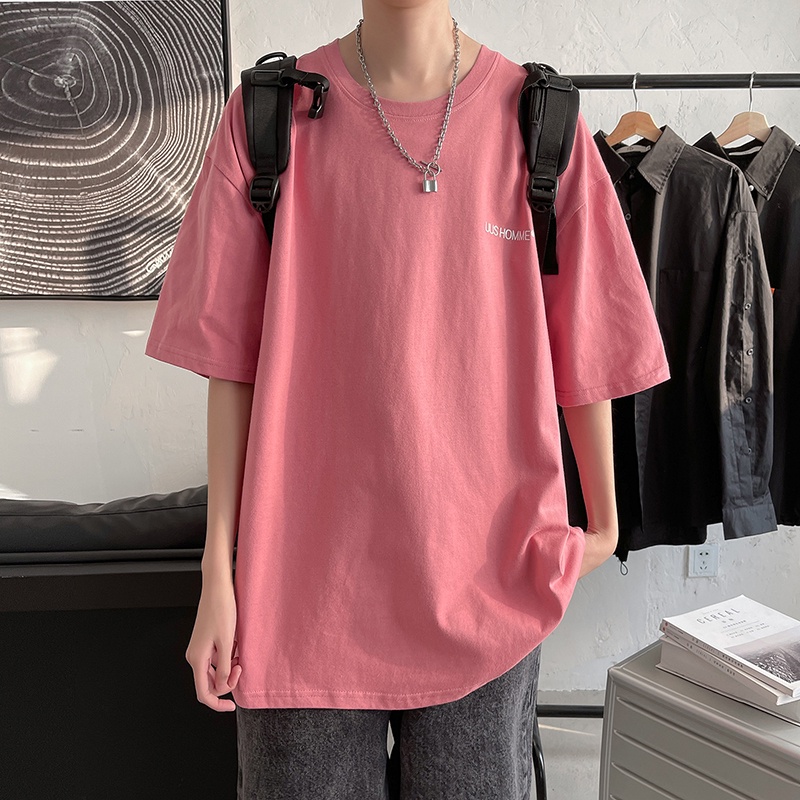 Áo thun cotton ngắn tay dáng rộng in chữ cá tính theo phong cách Nhật Bản dành cho nam