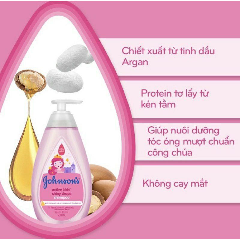 Dầu gội Johnson's baby óng mượt/thơm mát năng động 500ml