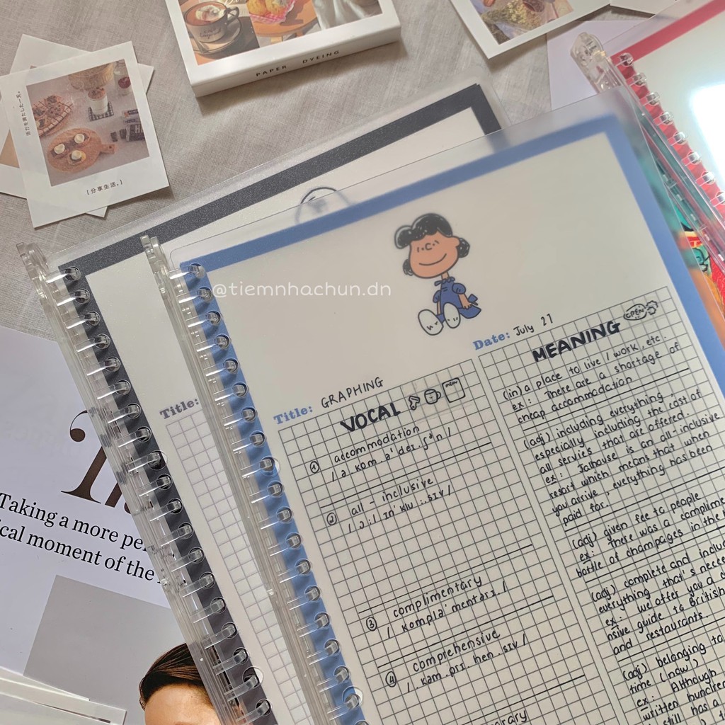 SỔ CÒNG BINDER SIZE B5 GHI CHÉP & HỌC TỪ VỰNG TIẾNG ANH 60 TRANG SNOOPY  - binder hoạt hình - Tiệm nhà Chun