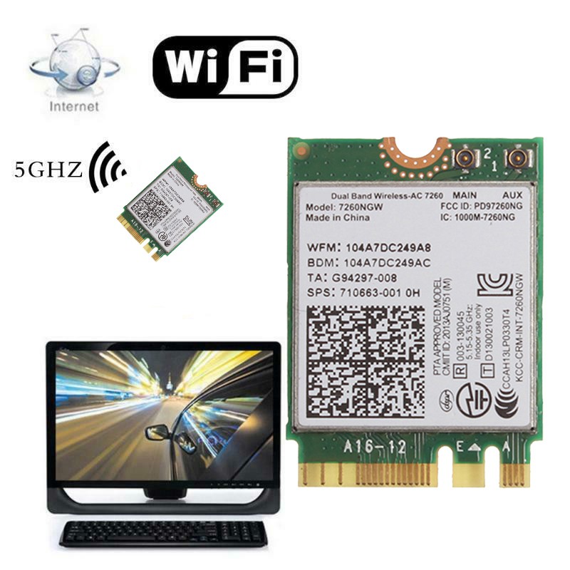 Bộ Chuyển Đổi Wifi 7260ac 7260ngw Wifi 802.11ac 867mbps Dual Band 2.4 / 5gpf M.2 Bt 4.0
