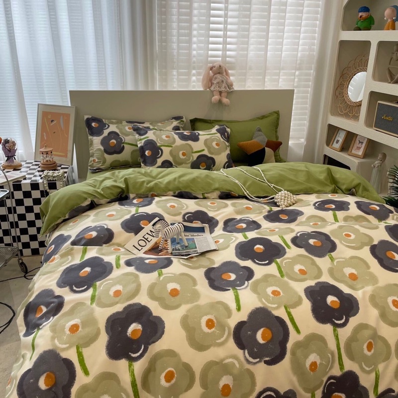 Set Chăn Ga Hoa Sắc Màu Hàn Quốc Cotton Poly Thoáng Mát Bền Đẹp