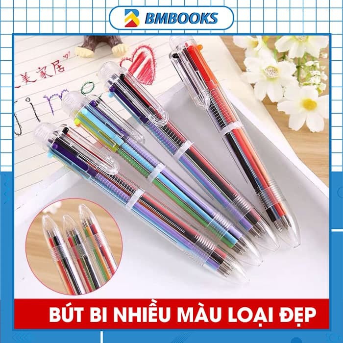 Bút bi nhiều màu vỏ trong suốt dễ thương tiện dụng 6 màu BMBooks