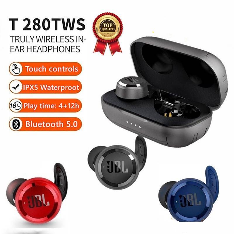 Tai nghe bluetooth không dây JBL T280T nhét tai thể thao loa siêu trầm chống nước điều khiển cảm ứng bằng ngón tay