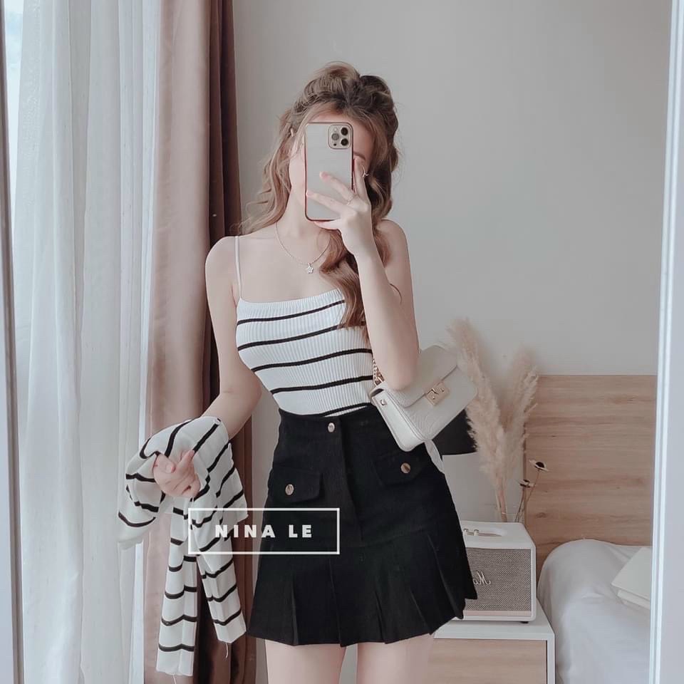 Sét Bộ Nữ Ba Món Bao Gồm Chân Váy, Áo Hai Dây ,Áo Khoác Lững Siêu Xinh Siêu Sành Điệu
