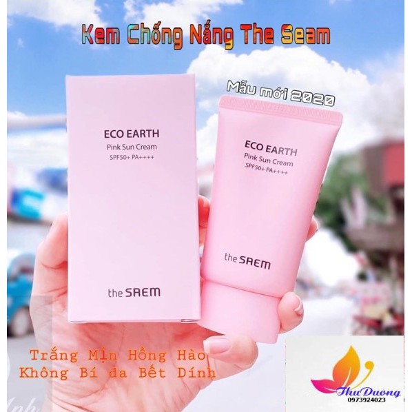 [NEW 2020] Kem Chống Nắng Giảm Dầu, Giúp Da Sáng Hồng Tự Nhiên Eco Earth Power Pink Sun Cream SPF50+ PA++++ 50g