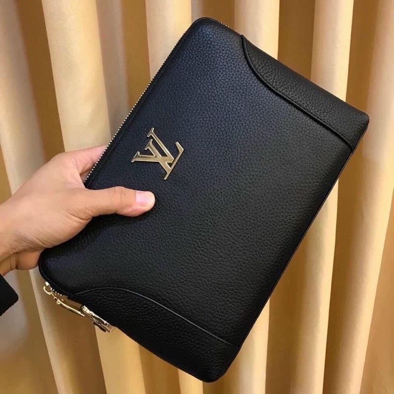 Clutch LV đen lịch lãm có khoá bảo số bảo mật- cầm tay chất lượng cao GENZ