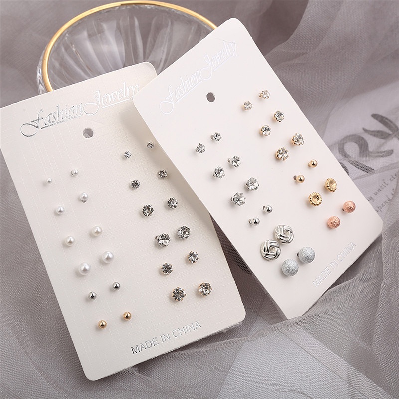Thời trang Đơn giản Rhinestone Hoa Ngọc trai Stud Earrings Set Gold Silver