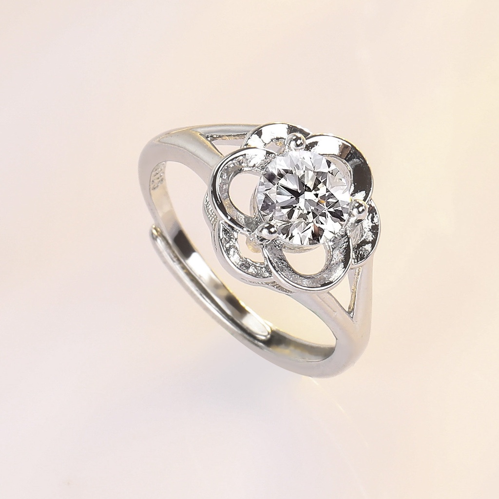 Nhẫn Bạc S925 Hình Hoa Đính Kim Cương Trắng Thanh Lịch