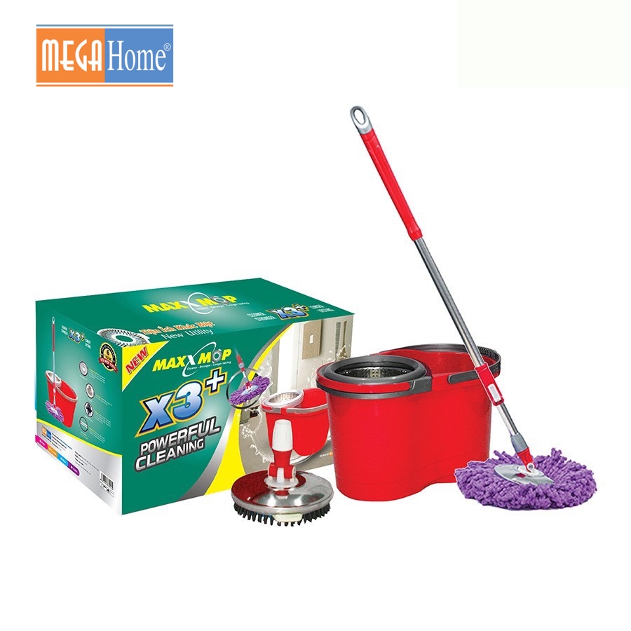 Bộ lau nhà Maxx Mop X3+ Megahome dung tích 16L bao gồm mâm lau đầu tròn và mâm cước