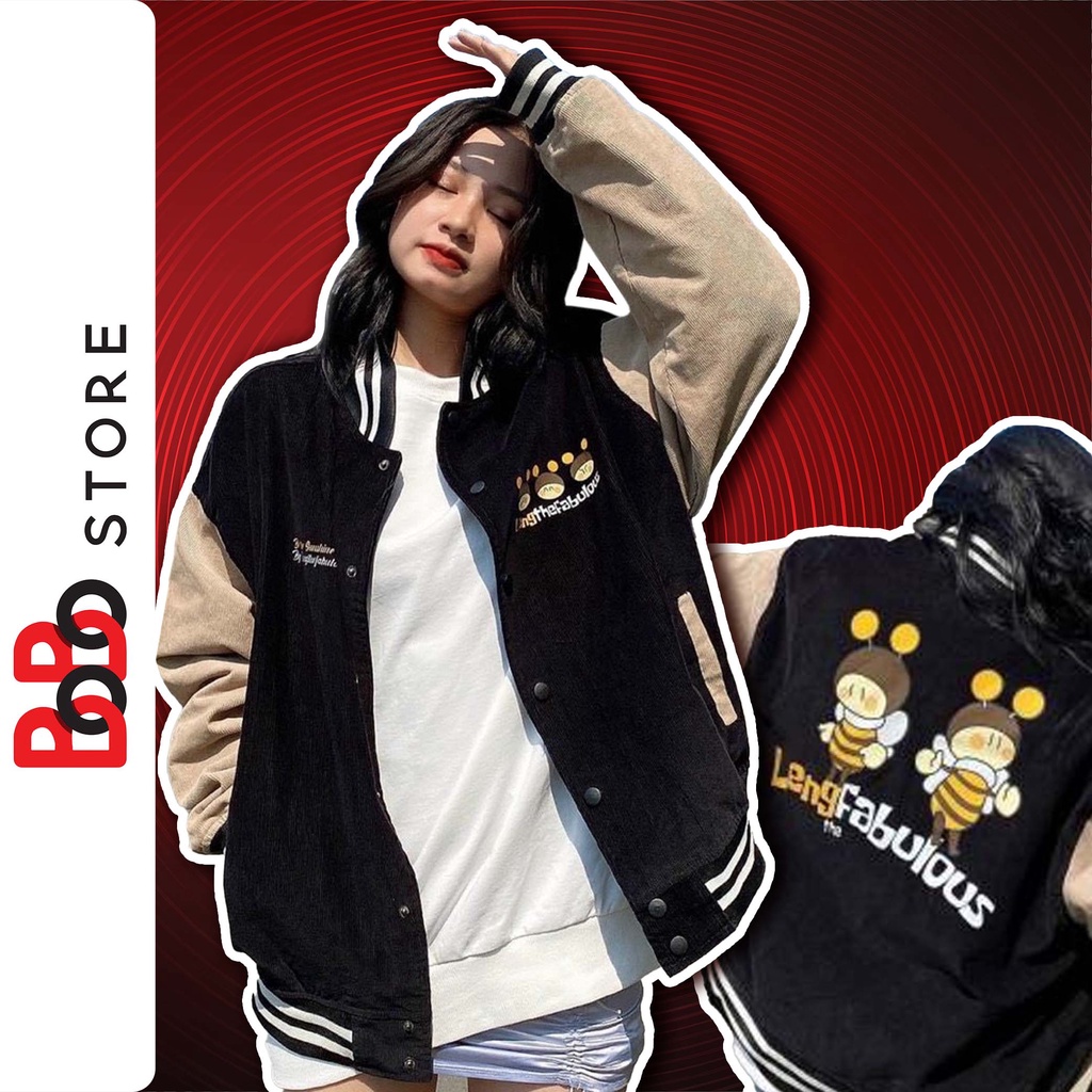 Áo khoác bomber nỉ có nút bấm in hình con Ong, form rộng dành cho nam nữ - BoBo Store