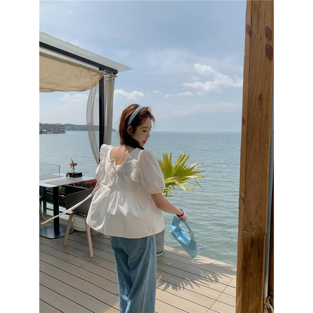 Áo Sơ Mi Trắng Cổ Vuông Tay Bèo 63121