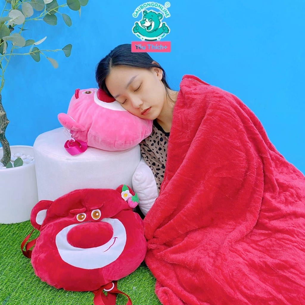Chăn Gối Gấu Bông Lotso Nằm Ngủ Có Quai Đeo Tiên Lợi Cao Cấp - Gấu Bông Online