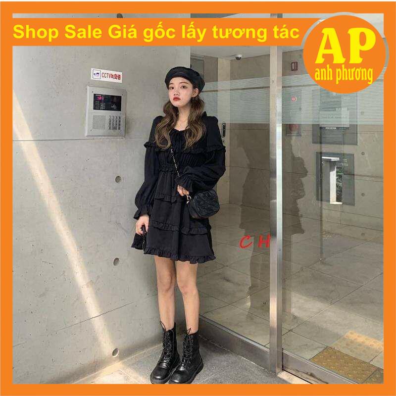 (Ảnh thật + video shop tự quay) Váy Viền Bèo Nữ 🦋 Đầm Nữ Buộc Nơ Viền Tầng hai màu đen, trắng  Vintage , váy tiểu thư 🦋 | BigBuy360 - bigbuy360.vn