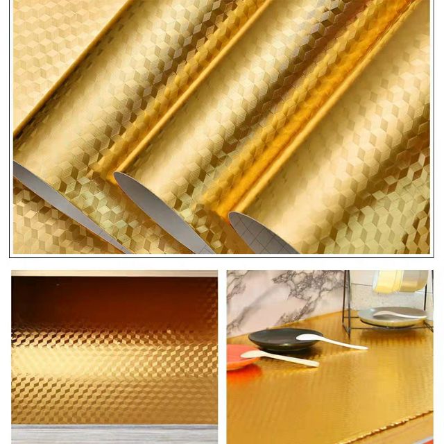 Decal tráng nhôm ô vuông vàng khổ 0.6m keo sẵn (giá 1m dài)