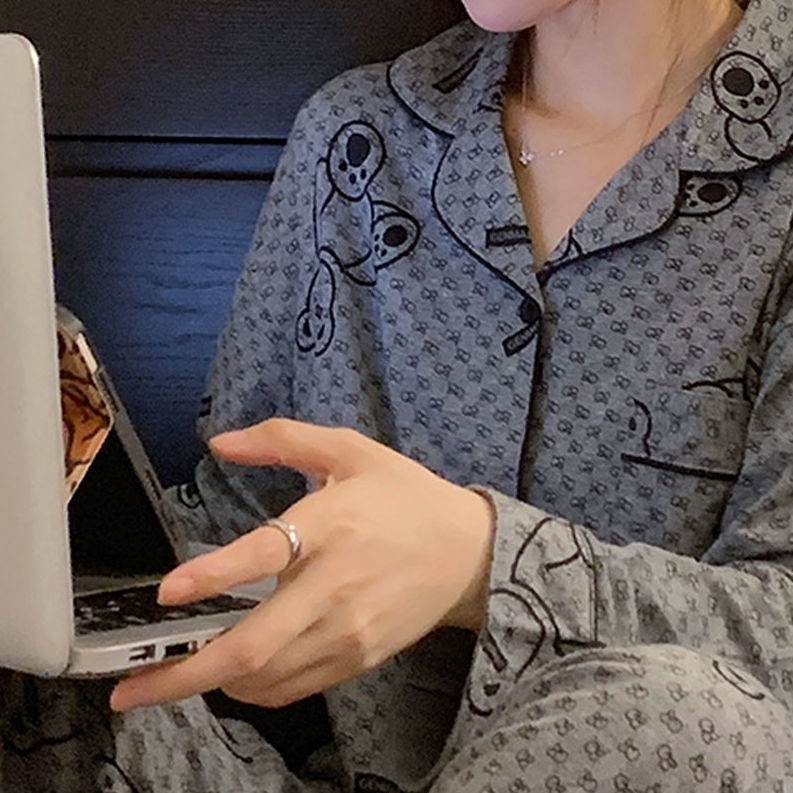 Bộ Đồ Ngủ Pijama Dài Tay Họa Tiết Hoạt Hình Dễ Thương Cho Nữ
