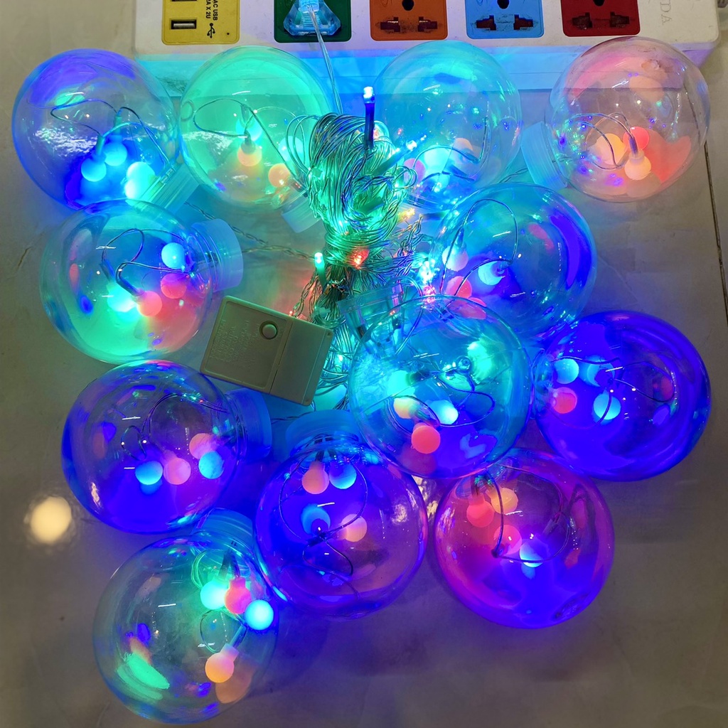 (Xài Điện) Rèm Banh Đèn Led 12 Sợi Thả Dài 4 Mét Bóng Tròn Cherry Ball Trang Trí Ngoài Trời Quán Cafe Ban Công Sân Vườn