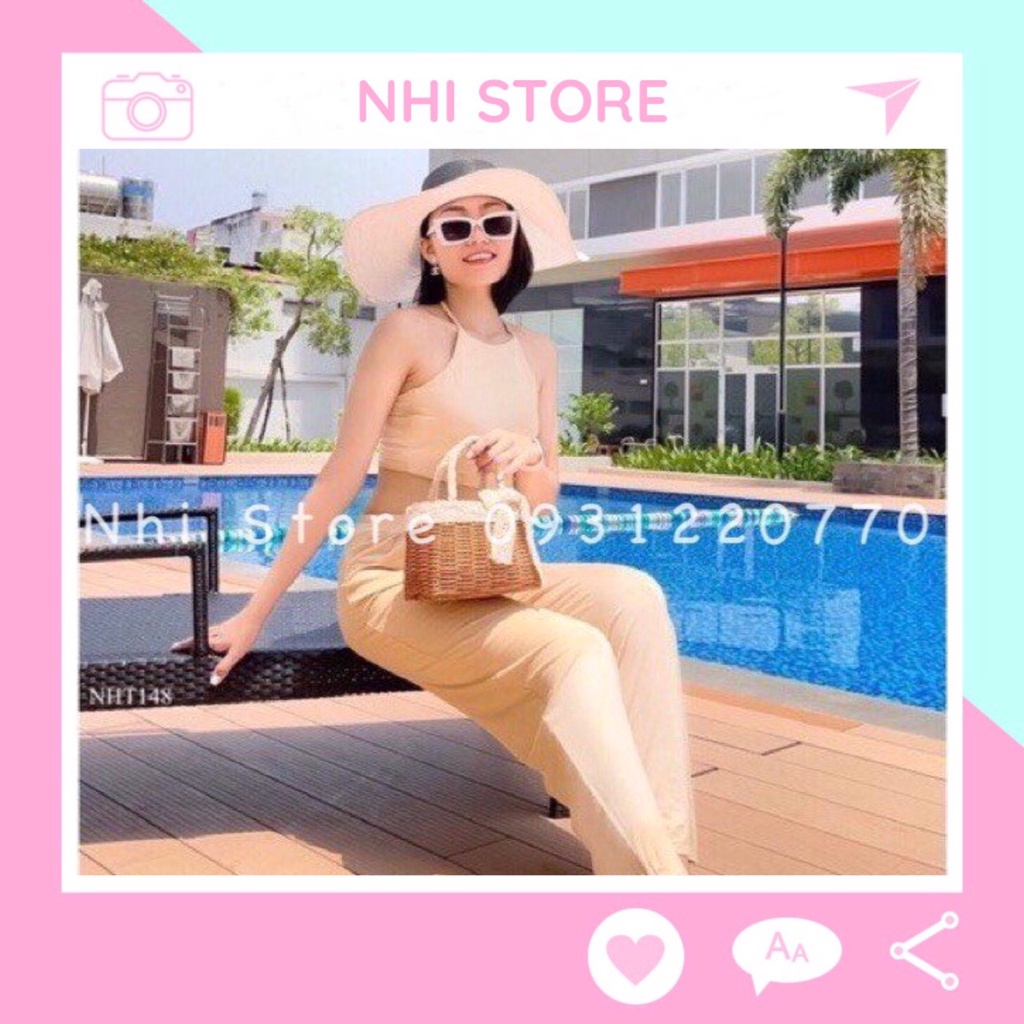 Set Bộ Nữ NHISTORE Áo Hai Dây Chéo Quần Dài Chất Thun connton Cá Tính Freesize Dưới 57kg