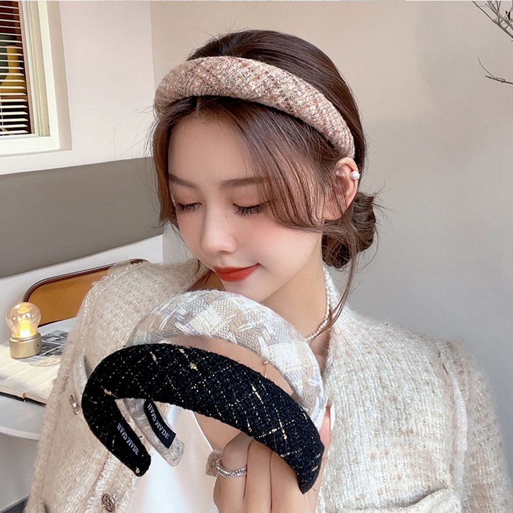 Băng đô cài tóc bản rộng họa tiết kẻ sọc phong cách Hàn Quốc cho nữ