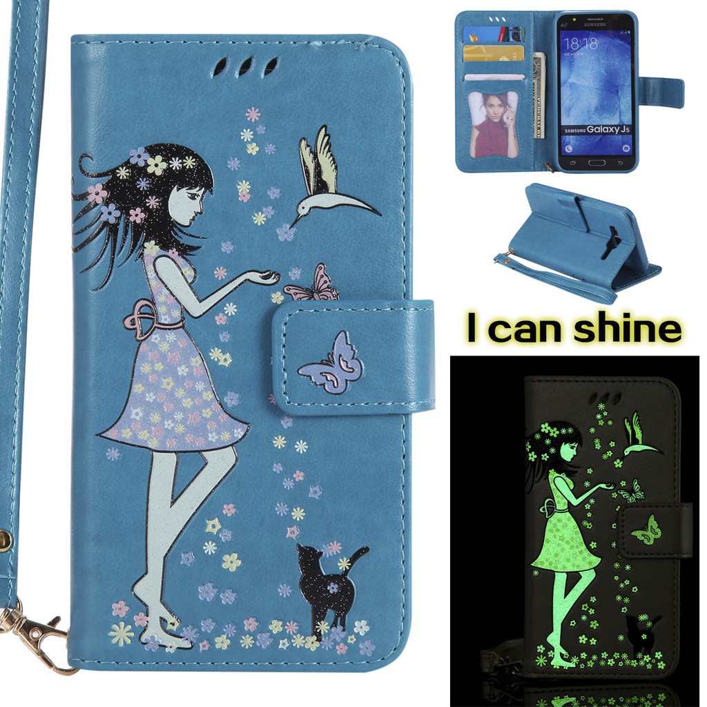Bao da dạ quang họa tiết cô gái và mèo cho Samsung Galaxy J7 Prime | BigBuy360 - bigbuy360.vn