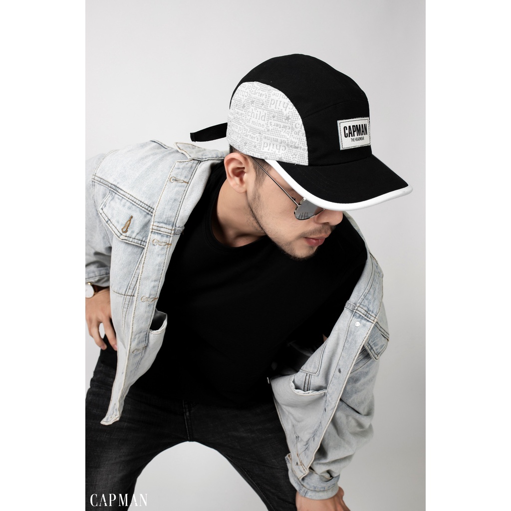 Mũ lưỡi trai phom 5panel chính hãng CAPMAN phong cách hiphop màu đen CM132