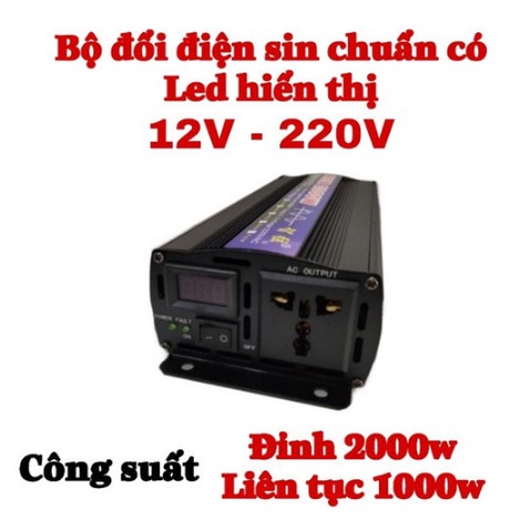 Bộ kích điện Đổi điện INVERTER có led hiển thị sin chuẩn 2000W đổi từ 12V sang 220V - ZX 12V-2000W
