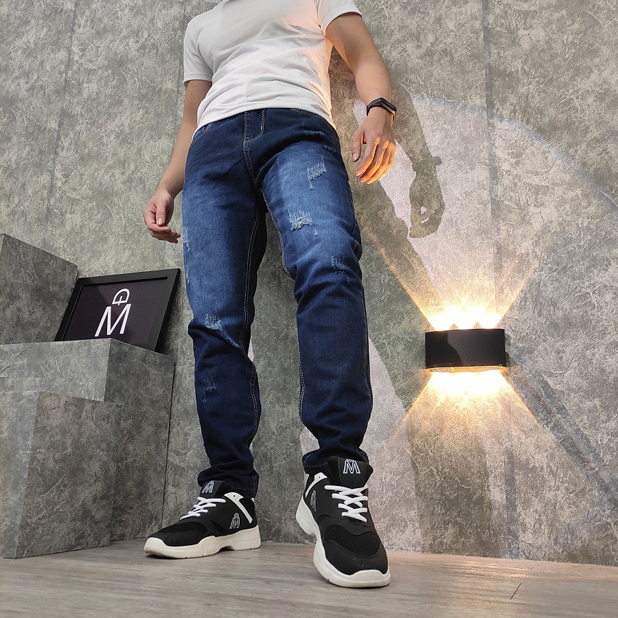 [Mã SKAMSALEP6 giảm 10% TỐI ĐA 100K đơn150K] Quần jean nam xanh đen ống suông cào rách TL150 Shop Thành Long | BigBuy360 - bigbuy360.vn