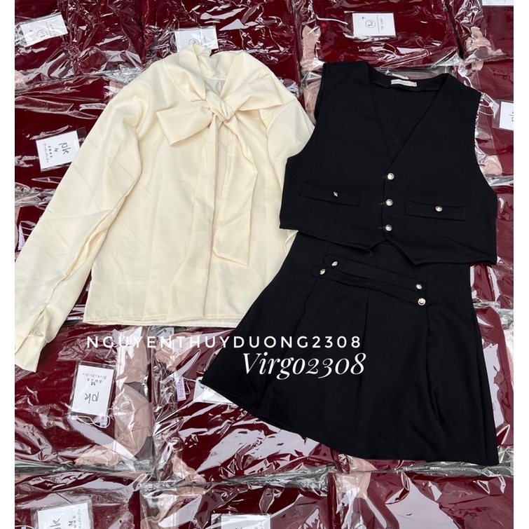[HÀNG MỚI VỀ]SET 3CT ÁO GILE+SƠMI NƠ+CHÂN VÁY CÚC “ANNA”