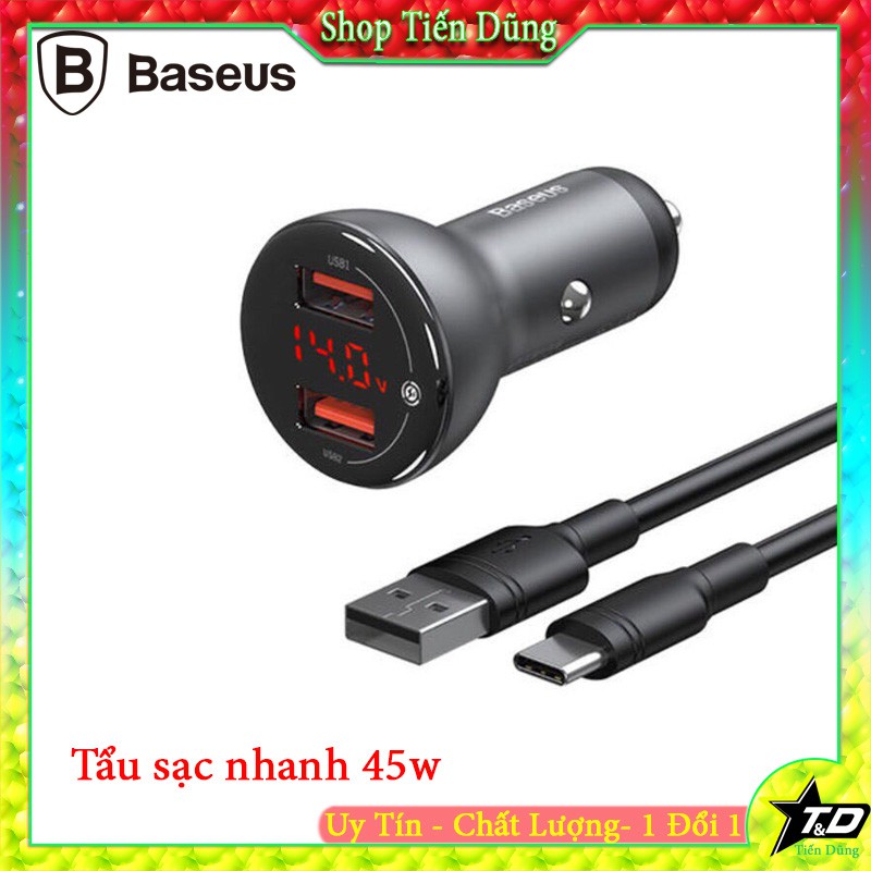 Tẩu sạc 2 cổng nhanh đa năng Baseus TZCCBX-B0G công suất 45W, 2 cổng sạc USB , kèm dây sạc