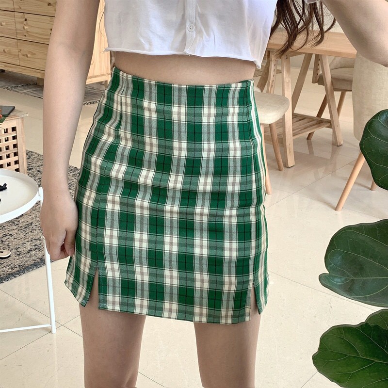 CHÂN VÁY CHỮ A KẺ CARO XANH ĐỎ VÀNG KHÓA KÉO CHUN SAU - CHÂN VÁY KẺ CARO ULZZANG | BigBuy360 - bigbuy360.vn