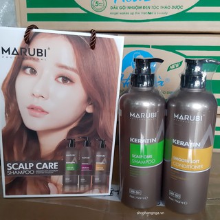  DẦU GỘI VÀ DẦU XẢ TÓC BÓNG MƯỢT KERATIN MARUBI 750ML X2