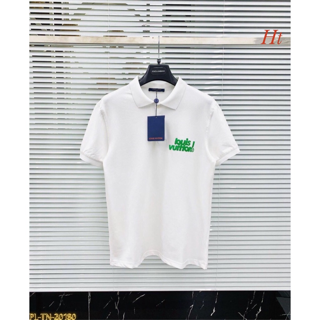 Áo polo in chữ màu xanh chất liệu cotton nam nữ mặc đẹp (HT-T45T)