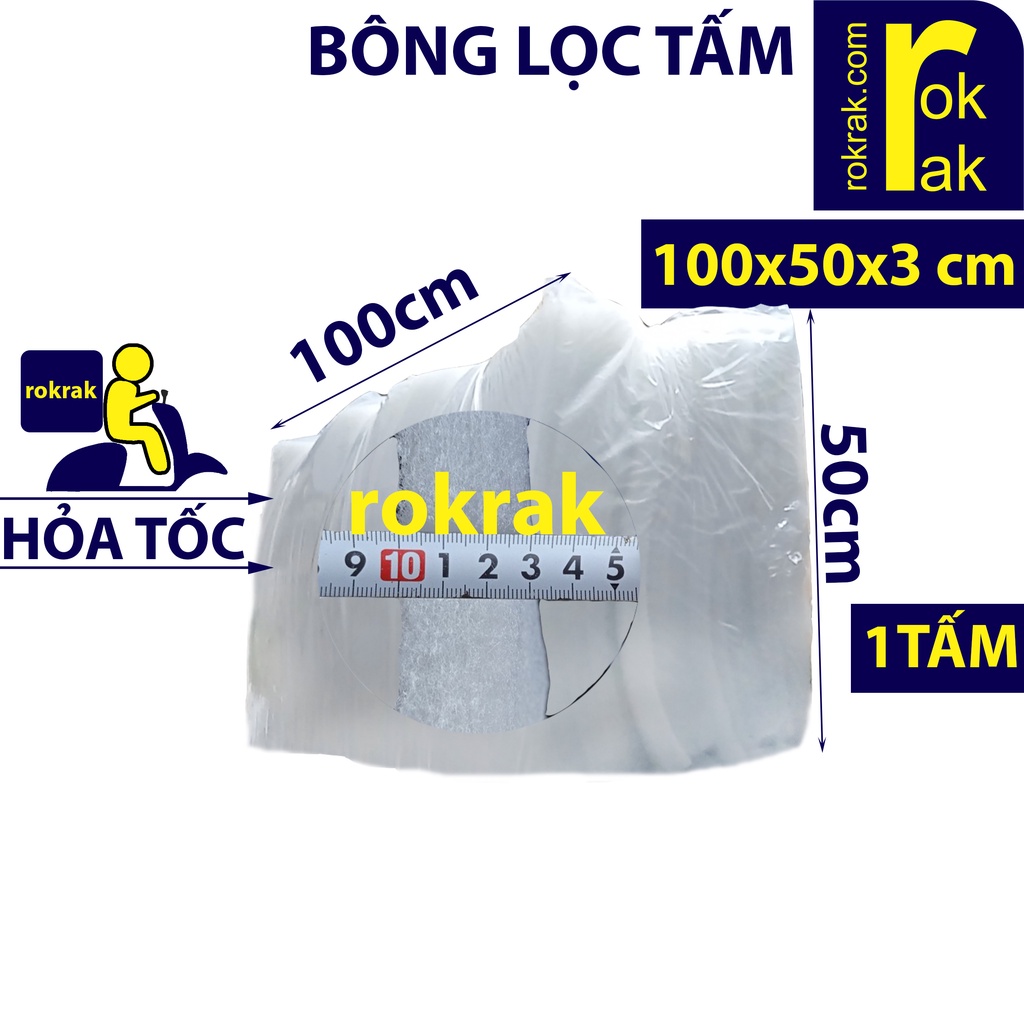 Bông lọc trắng Gòn lọc dày 3cm ROKRAK size 50x100cm / 50x50cm lọc cặn hồ cá