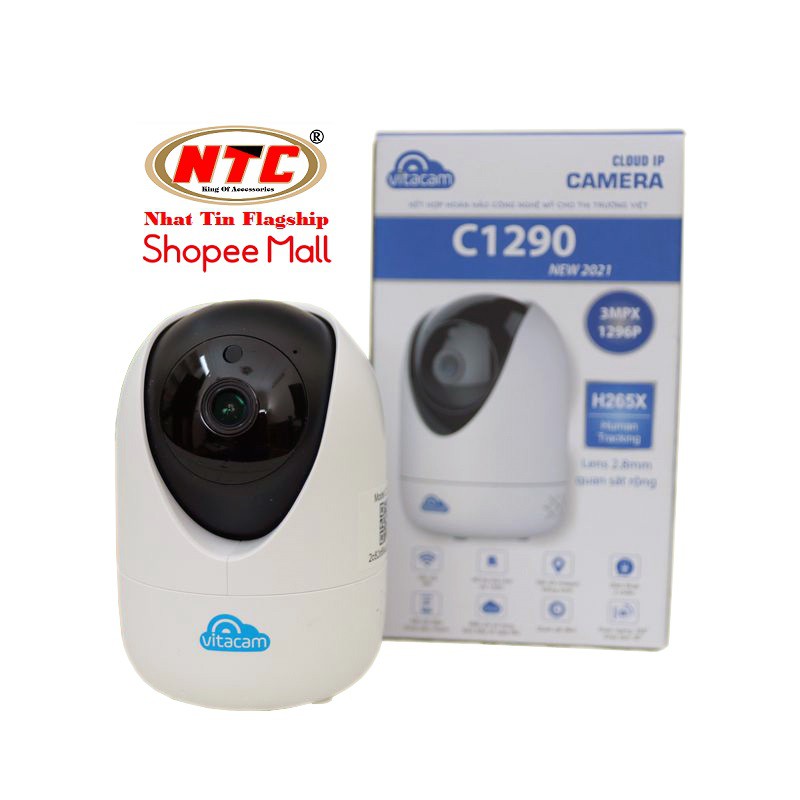 Camera IP Wifi Vitacam C1290 Pro 3.0MP FullHD+ 1536P hồng ngoại ban đêm, góc quan sát siêu rộng (Trắng)