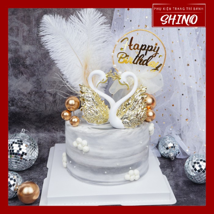 Đồ chơi đôi hạc cánh vàng trang trí bánh