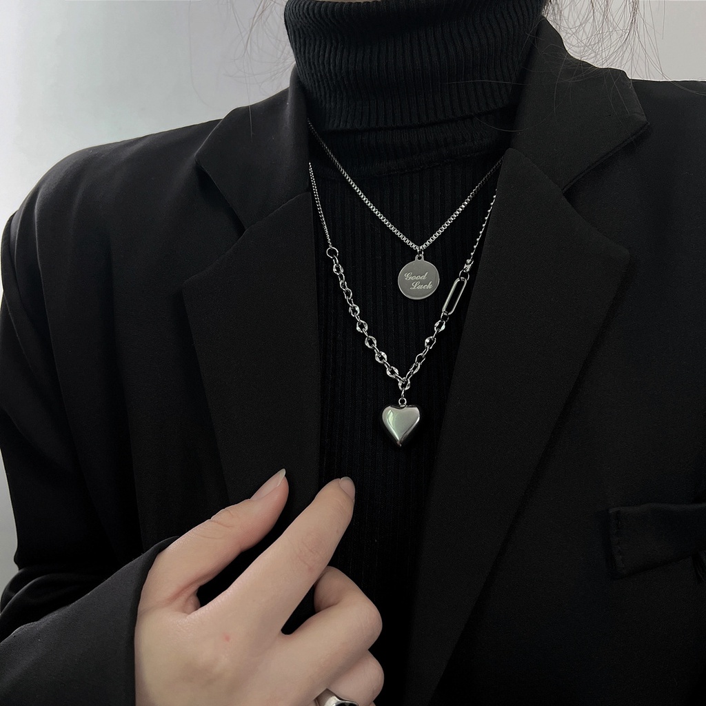 Vòng cổ Hai Lớp Mặt Hình Đĩa Trái Tim Và Chữ Hello Girl Cá Tính Thời Trang Mới Dành Cho Nữ