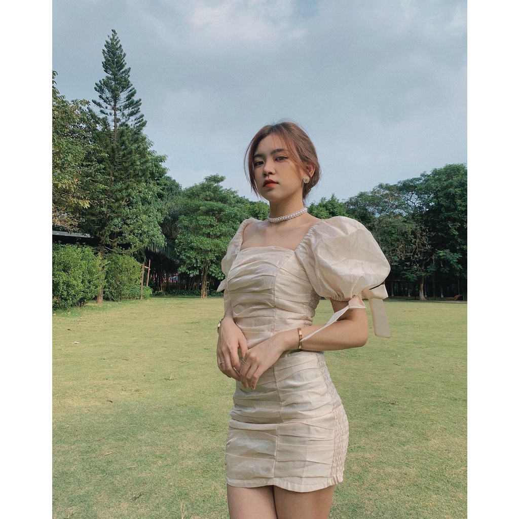 Đầm ôm SheByShj tay phồng màu rose gold - Sakura Dress | BigBuy360 - bigbuy360.vn