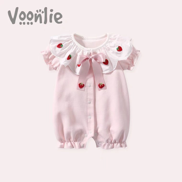 Bộ Áo Liền Quần Bằng Cotton Mỏng Tay Cộc Toàn Diện Thời Trang Mùa Hè Cho Bé Gái Sơ Sinh