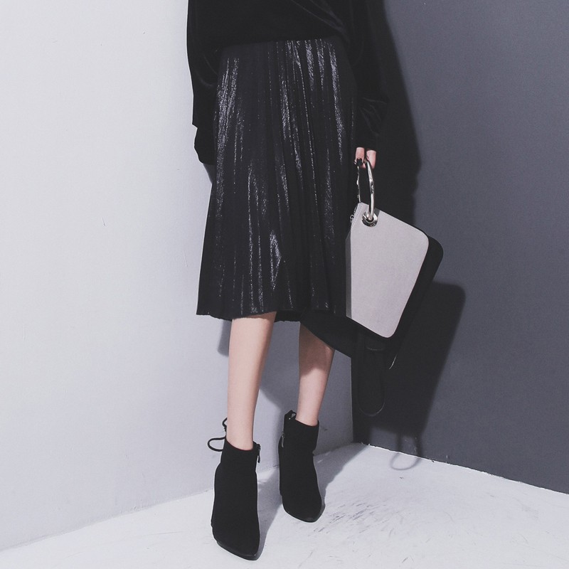 Chân váy lưng cao xếp ly lấp lánh ánh kim độc đáo cho nữ | BigBuy360 - bigbuy360.vn