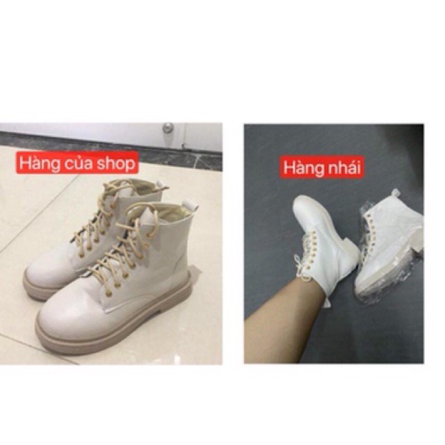 Giày bốt da mềm nữ ulzzang cao cổ 2 màu đen và be gót vuông