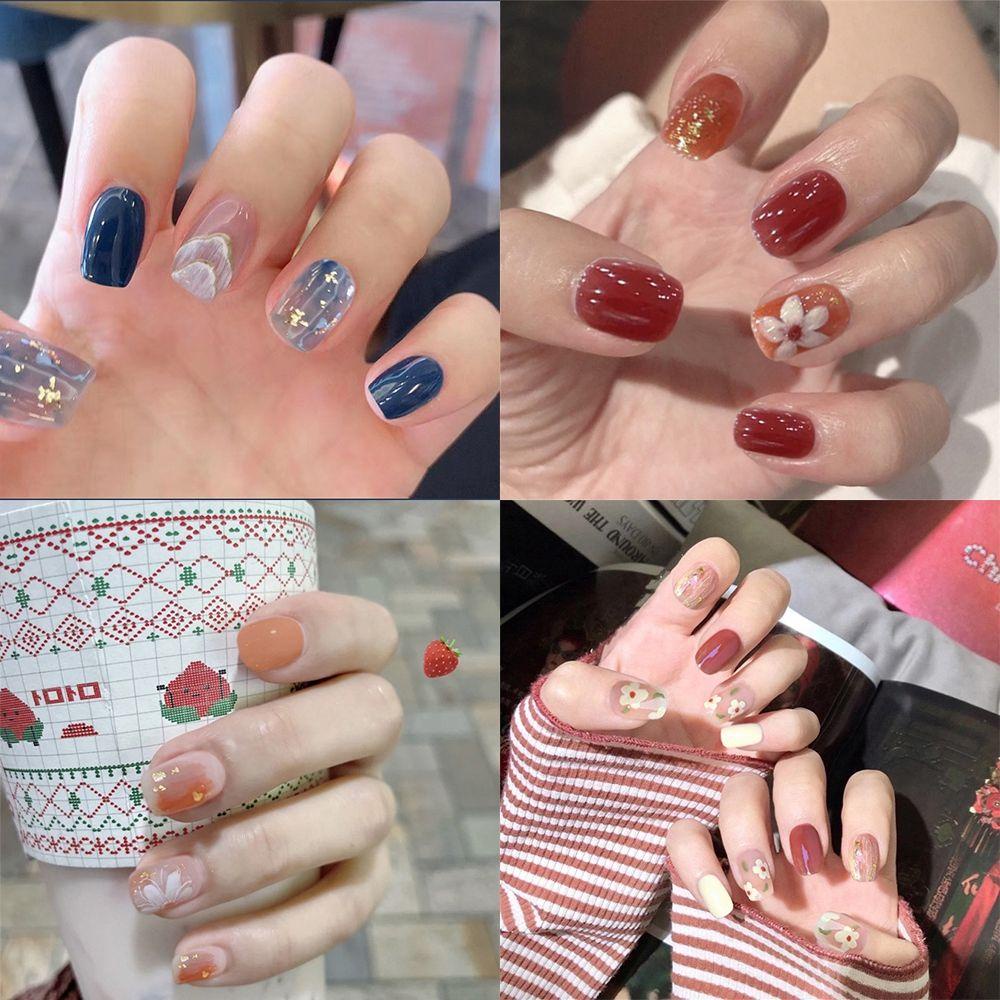 Bộ 24 Móng Tay Giả Đầu Tròn / Vuông Dạng Nhấn Che Phủ Toàn Diện