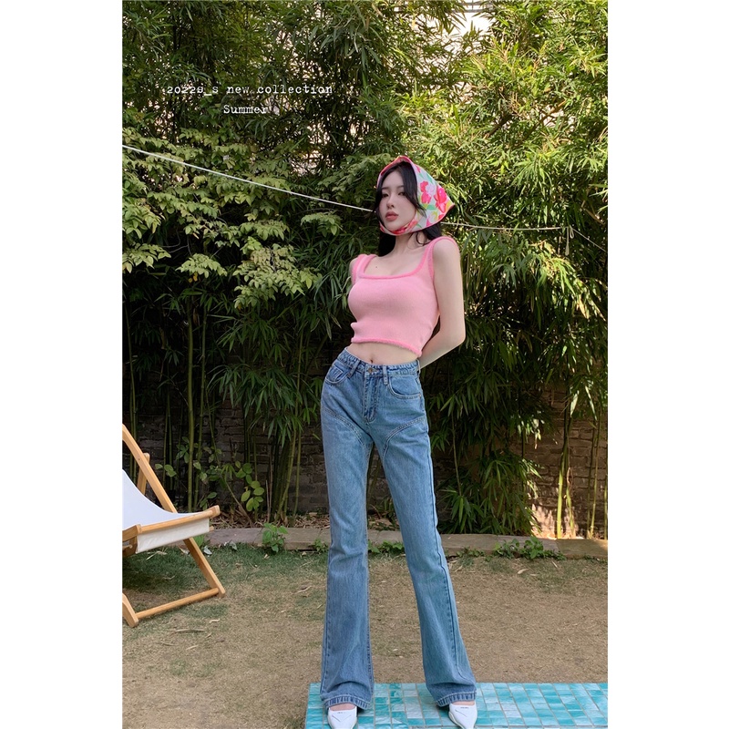 Cocory vn Áo Croptop Dệt Kim Hở Vai 4 Màu Sắc Thời Trang Mùa Hè Dành Cho Nữ