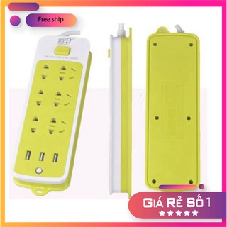 Ổ cắm điện xanh 6 phích cắm 3 cổng usb