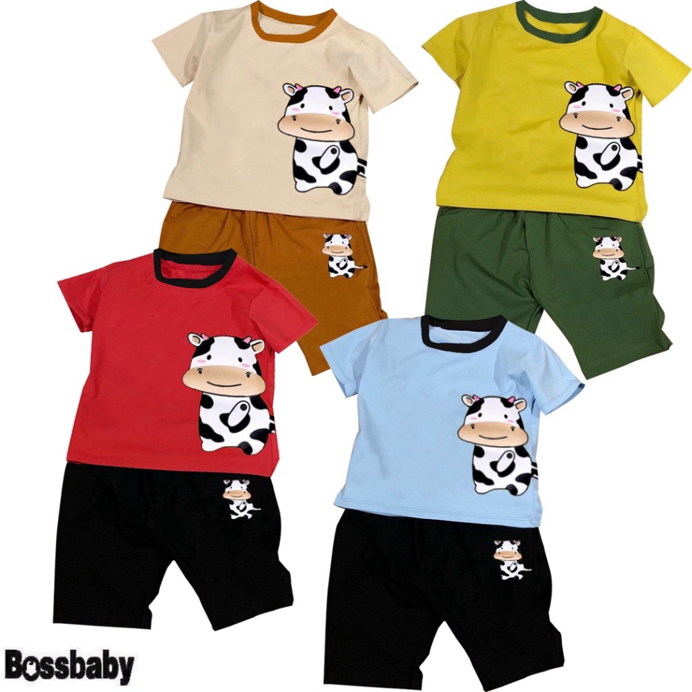 ( Chuyên sỉ lẻ Quần áo trẻ em ) Combo 3 Bộ đồ bé trai hinh in bò sữa siêu dễ thuong cho bé từ 6kg đến 29kg.BDBT40.