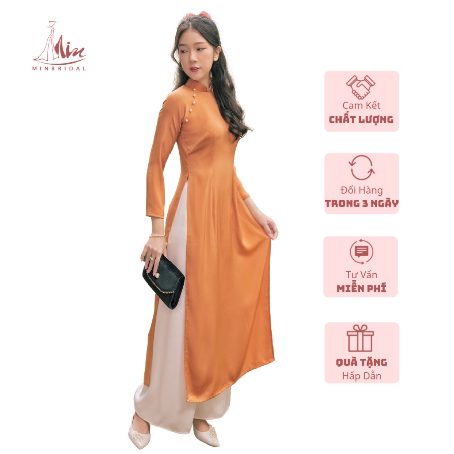 Ao Dài Lụa Tây Thi Dáng Cách Tân Màu Cam-Ao Dài Min