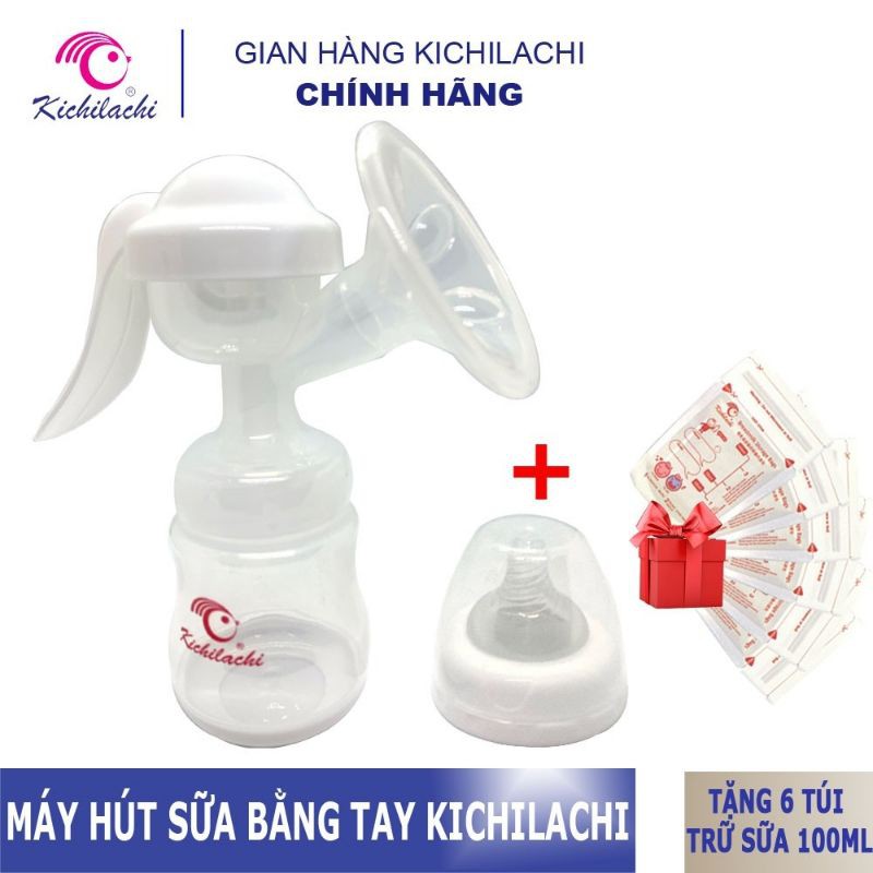 Máy hút sữa bằng tay kichilachi tặng kèm 6 túi trữ sữa/ nhiều màu