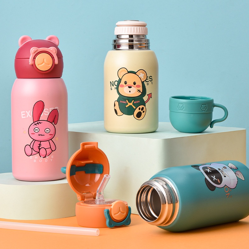 Bình nước giữ nhiệt 600ml bằng thép không gỉ 316 có ống hút tiện lợi cho bé