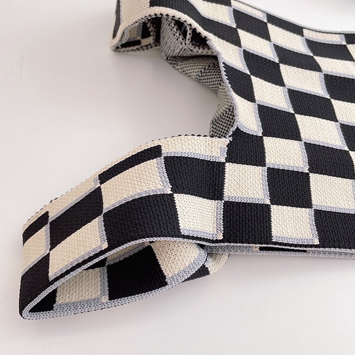 Túi Đeo Vai Đan Len Họa Tiết Sọc Caro Thời Trang Cho Nữ