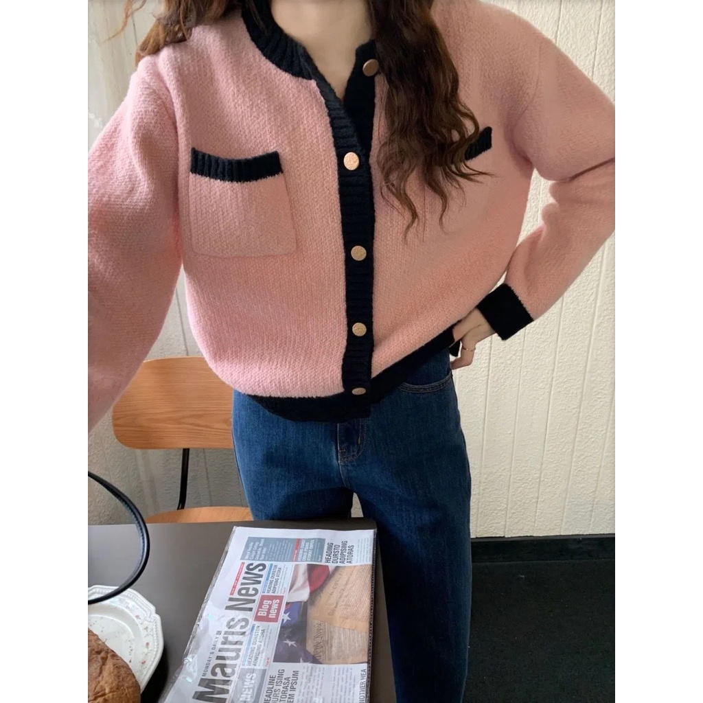 MURIOKI Áo Cardigan Dệt Kim Cổ Tròn Mềm Mại Phong Cách Pháp Thời Trang Cho Nữ