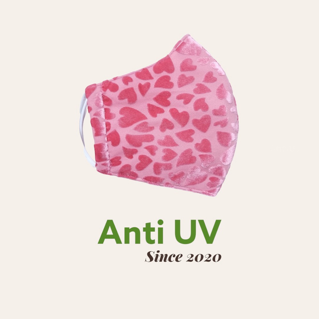 Khẩu trang vải 3 lớp Cao Cấp vải nhung hồng trái tim - Khẩu trang thời trang - Anti UV